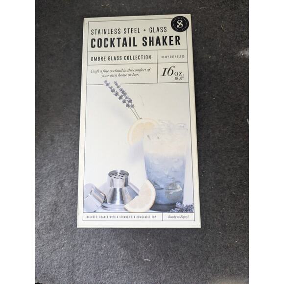 Stainless Steel Plus Glass Cocktail Shaker Includes Strainer 16oz A31 - Picture 1 of 8